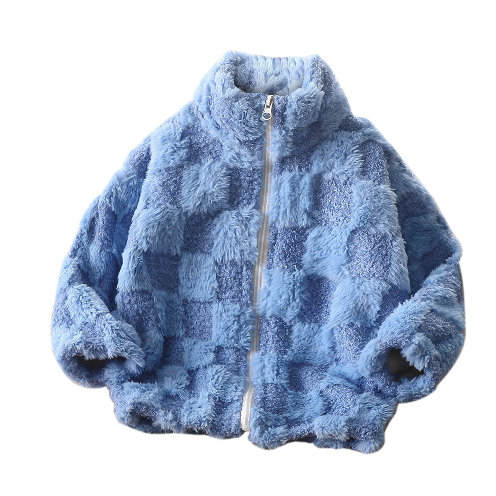 Odeerbi Toddler Boys Girls Fleece Lined Sherpa Jacket Winter Thermal Coat 2-14 Years Kids Warm Cute Plaid Stand Up Collar Zipper Long Sleeve Outerwear Toddler Clothes Blue